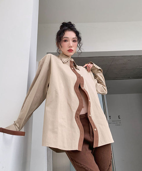 Wave Line Contrast Shirt